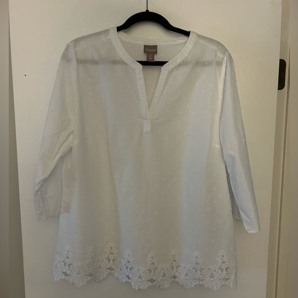 Chico’s Embroidered Lace Popover Top Size 2 New w/o tags